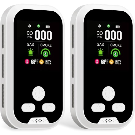 2 Packs Dual-Use 5 in 1 Carbon Monoxide Detectors, CO Detector with Battery Backup and HD Digital Display,Perfect for RV Travel and Home, White