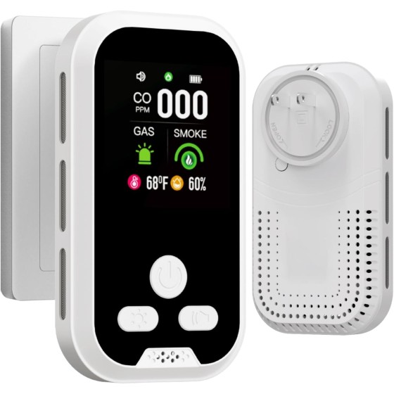 5-in-1Upgraded Plug-in Carbon Monoxide Detector, Combination Carbon Monoxide & Smoke &Gas Alarm, Builti-in Backup Battery and HD Screen for Home